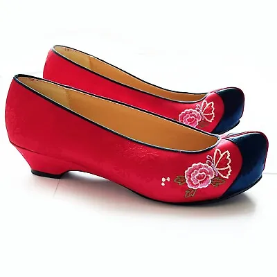 Korean Traditonal Dress Hanbok Red Peony Shoes Party Shoes For Woman/ 240mm • $31.90