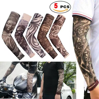 5 Pcs Men's Long Fingerless Gloves Anti-Slip Sun Protection Tattoo Arm Sleeves • $9.59