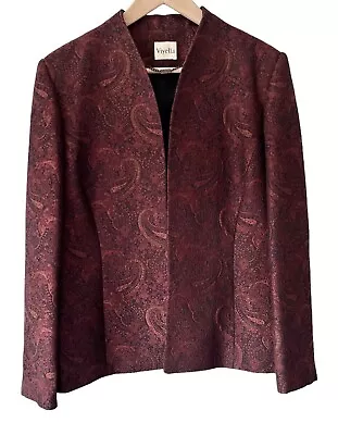 Viyella Burgundy Paisley Blazer Size 16 Vintage 80s Brocade Retro Jacket *FLAW* • £24.95
