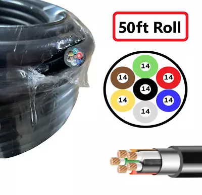 $49.99 • Buy Trailer Wire 14 Gauge Cable Insulated Wiring - 50 Feet 7 Conductor RV Tow Hitch