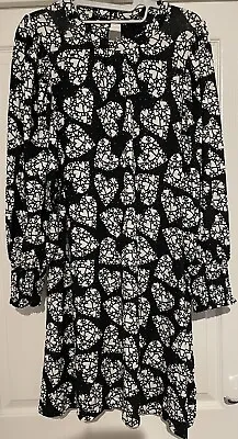 Next Black & White Heart Dress Size 12 In Viscose Excellent Condition • £10