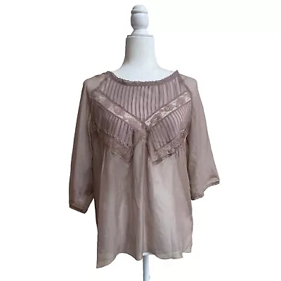 4 Love And Liberty By Johnny Was 100 Silk Sheer Cottagecore Size S Pink Blouse • $55.57