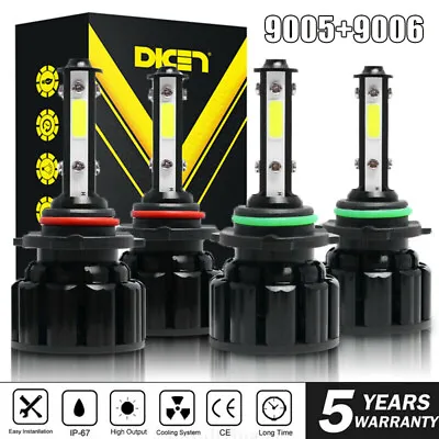 4PCS Combo LED Headlight Bulbs 9005 9006 High And Low Beam Super Bright 6000K • $35.98