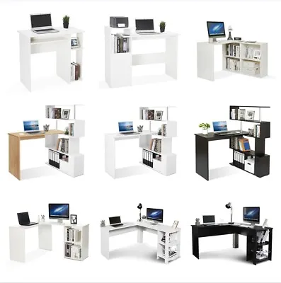 Mondeer L-Shaped Corner Computer Desk Workstation Home Office MDF White&Black • £65.99
