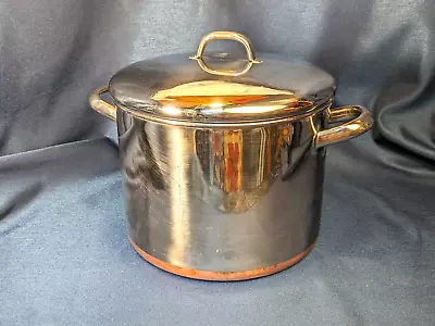 VTG Revere Ware 1801 Copper Bottom 10 Qt Quart Stock Pot W/ Lid - Clinton IL USA • $40