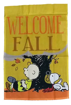 PEANUTS SNOOPY WELCOME FALL FLAG~SITTING UNDER A TREE~12  X 18 ~NEW • $19.99