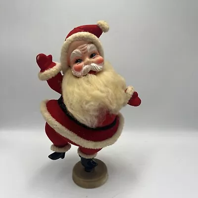 Vintage Flocked Dancing Santa Clause Figure On Base Christmas Decor 9  Tall • $24.99