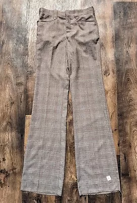 Vintage 70s HBarC Bootcut Pants Wool Plaid Mens 31 Long Unhemmed Western Nos • $40