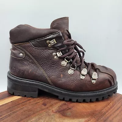 VTG GBX Boots Men's 10M Brown Pebbled Leather Lug Work Combat Soft Toe Y2K • $59.97