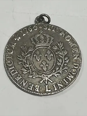 N056 FRANCE. LOUIS XV. AR 1 ECU 1765. Mounted Coin • £50