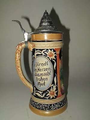 Vintage Reinhold Merkelbach Lidded Beer Stein 1L  Liter Stoneware • $29.99