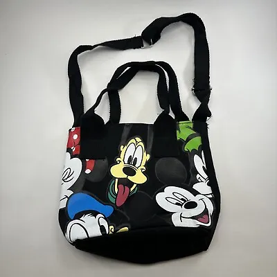 Disney Mickey & Friends Crossbody Mini Tote Bag Black Canvas 7in X 8in X 3in • $8.99
