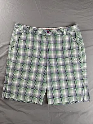 Puma Golf Shorts Mens Size 38 Performance Dry Tech Plaid Chino Green Purple • $16.50