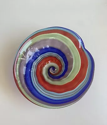 Hand Blown Art Glass Bowl Viz Glass Inc. Colorful Decorative Swirl Rainbow • $39