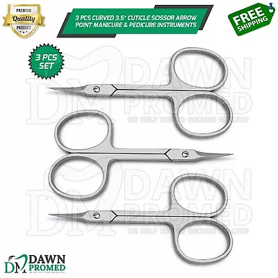 3 Pcs Curved 3.5″ Cuticle Scissor Arrow Point Manicure & Pedicure Instruments • $9.90