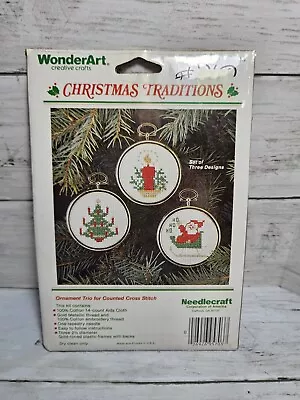 NOS Vintage WonderArt Counted Cross Stitch Christmas Ornaments Kit 5703 -Makes 3 • $15