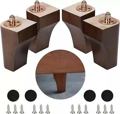 4 Inch Wood Furniture Legs Set Of 4 Wooden Sofa Legs Mid-Century Modern Couch Be • $25.61