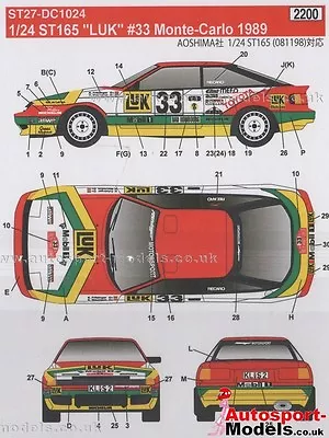 1/24 1989 Toyota Celica ST165 LUK #33 Monte Carlo Decal Set Studio 27 DC1024 • £17.95