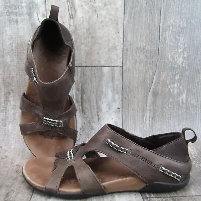 Merrell Flaxen Sandal Women's Size 5 M Espresso Brown Leather Flat • $32.99