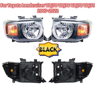 Pair LR Black Headlight For Toyota Landcruiser VDJ70 VDJ76 VDJ78 VDJ79 2007-2022 • $271.35