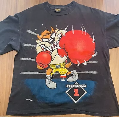 Vintage 1993 Warner Bros Taz Tasmanian Devil Boxing T Shirt XL Double Sided • $120