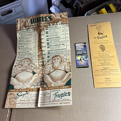 $124.99 • Buy Vintage 1940s Sugie’s The Tropics Tiki Bar Hollywood Menus Souvenir Matchbook LA