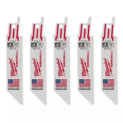 Milwaukee 4  18 TPI Medium Metal Sawzall Reciprocating Saw Blades 5-Pack • $9.89