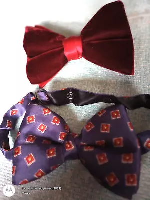 Vintage  Bow Ties One Velvet/Satin /Red Clip  One Geometic Sq/blue/red Satin Adj • $18.88