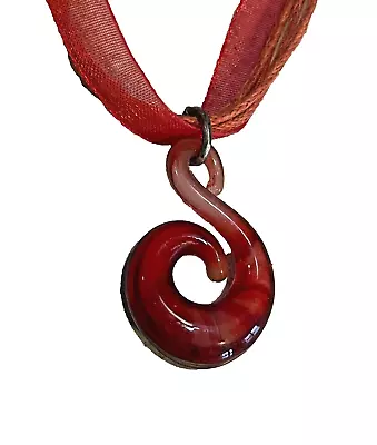 New Zealand Maori Hook Pendant Necklace Hei Matau  Red Hand Blown Glass • $39.99