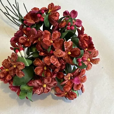 Vintage Antique Red Velvet Millinery Petite Flower Bouquet • $10