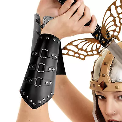 Leather Bracer Arm Cuff Armor Medieval Vambrace Viking Guard Leather Gauntlet • $17.05