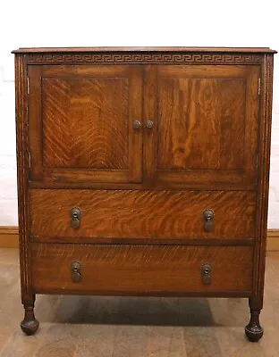 Antique Vintage Carved Oak Millinery Linen Cabinet - Side Cupboard • £250