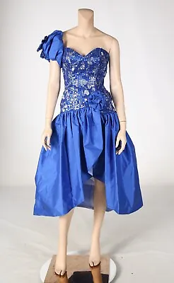 Unbranded Vintage 80s Blue Sequin Taffeta Party Prom Dress Sz 5/6 • $224.96