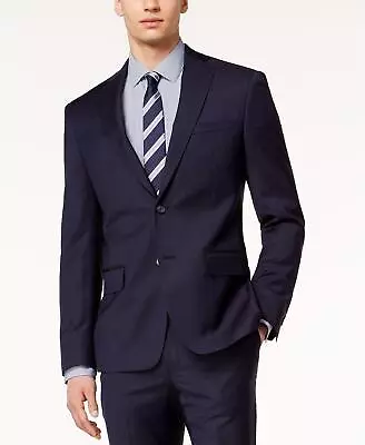 DKNY Men's Slim Stretch Striped Suit Jacket 44L Navy Blue WOOL • $16.17