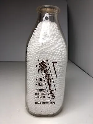 Quart Pyro Dairy Milk Bottle Searles Dairy CEDAR RAPIDS IOWA IA • $11.24