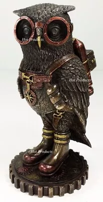 6  STEAMPUNK OWL Bird Goggles Jet Pack Gear Stand Statue Figurine Bronze Color • $39.49