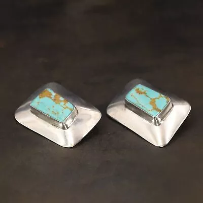 VTG Sterling Silver - NAVAJO SIGNED Turquoise Inlay Clip-On Earrings - 16g • $22.50