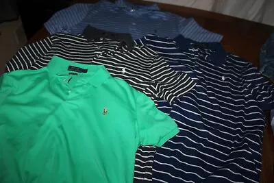 LOT OF 4 POLO RALPH LAUREN Mens  Polo Shirts SZ L COTTON SOLID STRIPED • $5.50