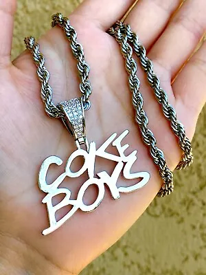 £24.18 • Buy Men's Women Silver Finish Coke Iced Boys Custom Name Pendant Rope Chain Stamp