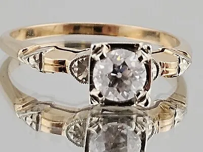 ANTIQUE 1920s OLD EUROPEAN CUT 0.50 Carat DIAMOND 14k Gold ENGAGEMENT RING Sz 7 • $1500