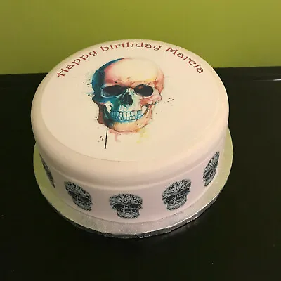 Skull Pre-cut Edible Icing Cake Topper Or Ribbon 04 • £5.45