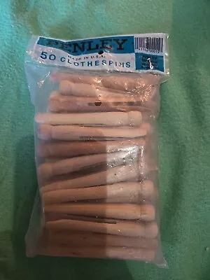 Vintage 50 Count Penley 4  Wooden Flat Slotted Clothespins West Paris Maine USA • $12.95