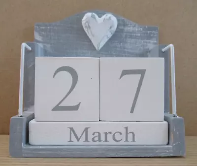 £8.49 • Buy *Please Read* Shabby Chic Grey & White Wooden Perpetual Calendar & Heart Detail