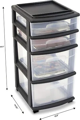 File Cabinet On Wheels Rolling 4 Drawers Black Vertical Office Storage Bin • $47.99