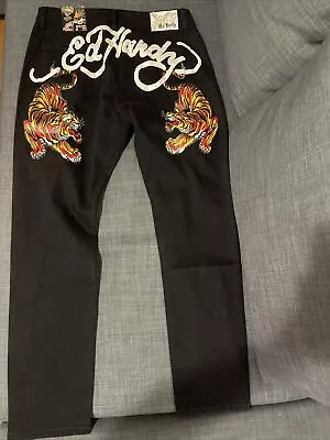 Ed Hardy Mens Slim Fit Jeans Bengal  Tiger Heads Desing Sizes 32/34/36 NEW • $44.99