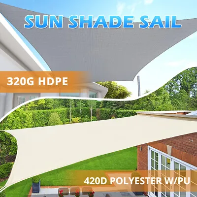 Heavy Duty Waterproof Sun Shade Sail Square Rectangle 320GSM HDPE 98% UV Block • $36.99