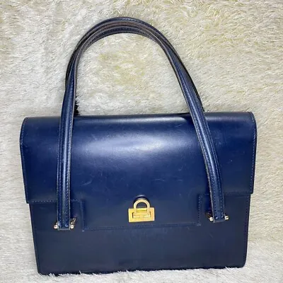 Authentic MORABITO Tote Bag Hand Bag Navy Gold Hardware Leather Used • $137.37