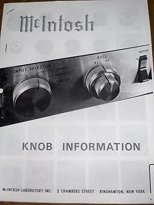 McIntosh Knob Information Input Selector Service Manual Photocopy • $19.99