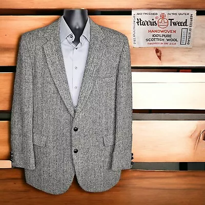 Stafford Jacket Blazer Mens 44L Gray Herringbone Harris Tweed • $70