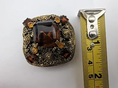 Vintage Czech Filigree Amber Colored Stones Gold Tone Brooch Pin • $27.99